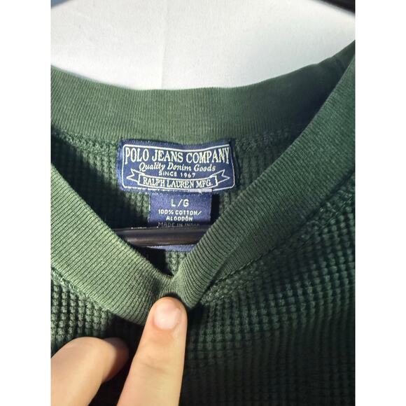 Polo Jeans Company Green Knit Thermal Shirt Long Sleeve Crewneck Size Large - Picture 4 of 5